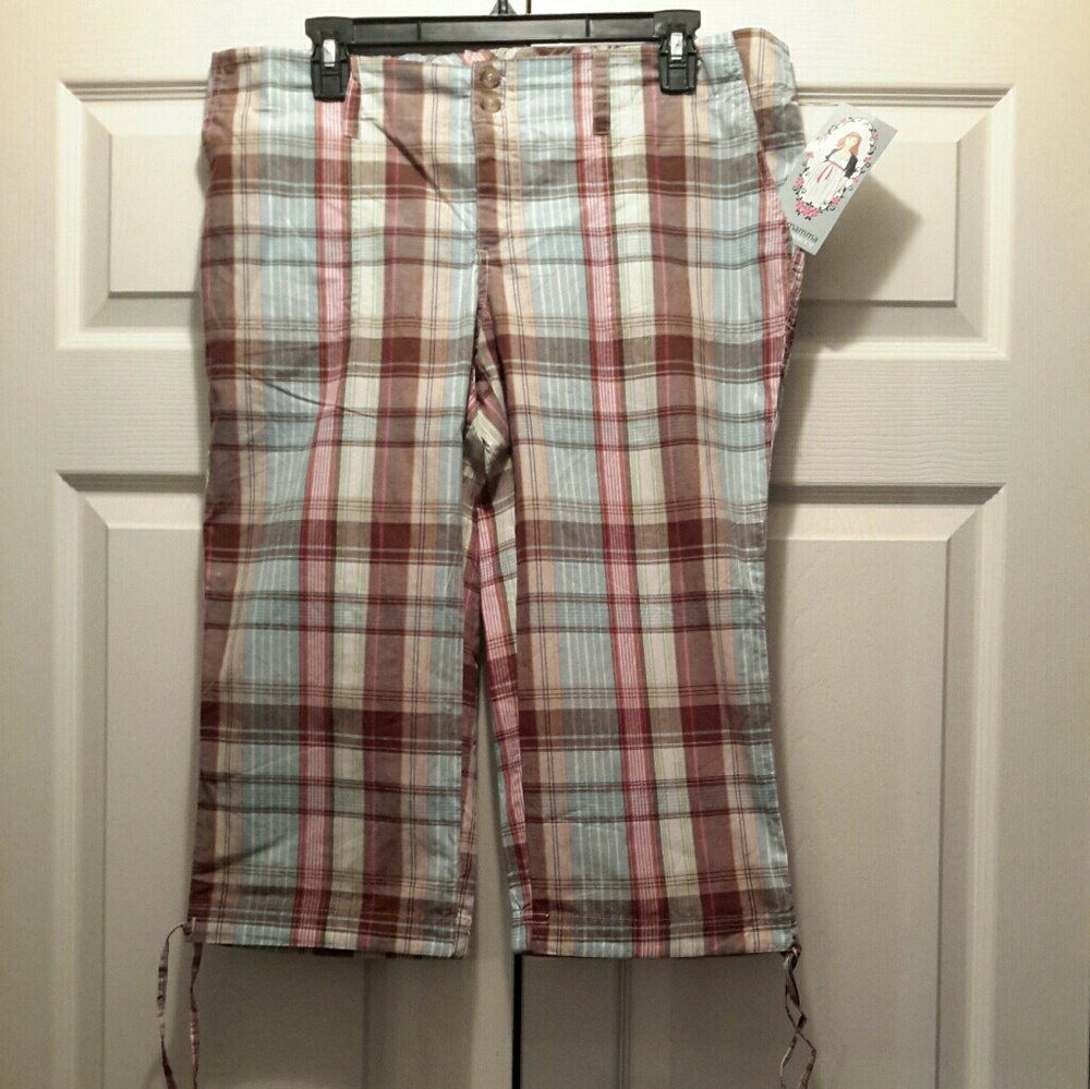 Oh! Mamma Maternity Capri (Blue/Brown) NWT K-13